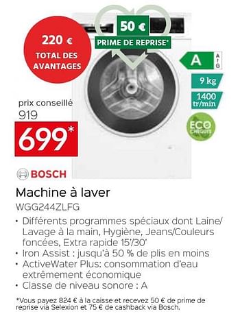 Promoties Bosch machine à laver wgg244zlfg - Bosch - Geldig van 26/04/2024 tot 31/05/2024 bij Selexion
