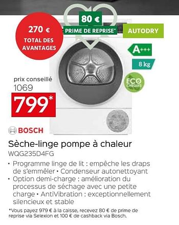 Promoties Bosch sèche-linge pompe à chaleur wqg235d4fg - Bosch - Geldig van 26/04/2024 tot 31/05/2024 bij Selexion