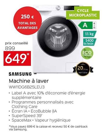 Promotions Samsung machine à laver ww11dg6b25leu3 - Samsung - Valide de 26/04/2024 à 31/05/2024 chez Selexion