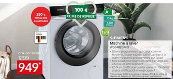 Promotions Siemens machine à laver wg54b20afg - Siemens - Valide de 26/04/2024 à 31/05/2024 chez Selexion