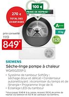 Promotions Siemens sèche-linge pompe à chaleur wq45g2d5fg - Siemens - Valide de 26/04/2024 à 31/05/2024 chez Selexion