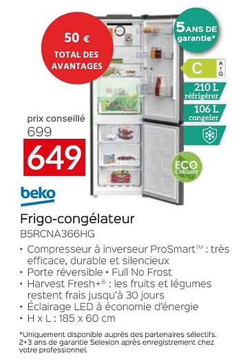 Promoties Beko frigo-congélateur b5rcna366hg - Beko - Geldig van 26/04/2024 tot 31/05/2024 bij Selexion