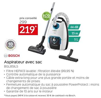Promotions Bosch aspirateur avec sac bgl8sil5 - Bosch - Valide de 26/04/2024 à 31/05/2024 chez Selexion