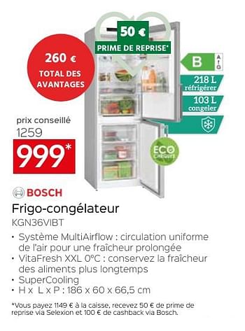 Promotions Bosch frigo-congélateur kgn36vibt - Bosch - Valide de 26/04/2024 à 31/05/2024 chez Selexion