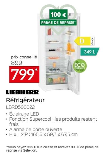 Promoties Liebherr réfrigérateur lbrd500022 - Liebherr - Geldig van 26/04/2024 tot 31/05/2024 bij Selexion
