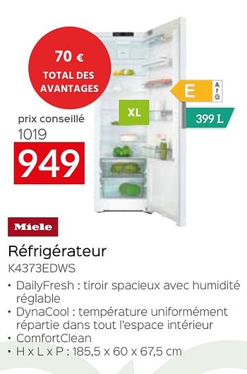 Promotions Miele réfrigérateur k4373edws - Miele - Valide de 26/04/2024 à 31/05/2024 chez Selexion