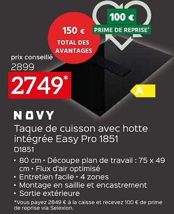 Promotions Novy taque de cuisson avec hotte intégrée easy pro 1851 d1851 - Novy - Valide de 26/04/2024 à 31/05/2024 chez Selexion