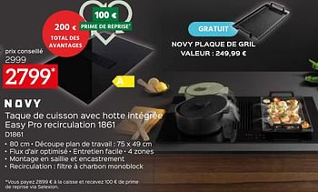 Promotions Novy taque de cuisson avec hotte intégrée easy pro recirculation 1861 d1861 - Novy - Valide de 26/04/2024 à 31/05/2024 chez Selexion