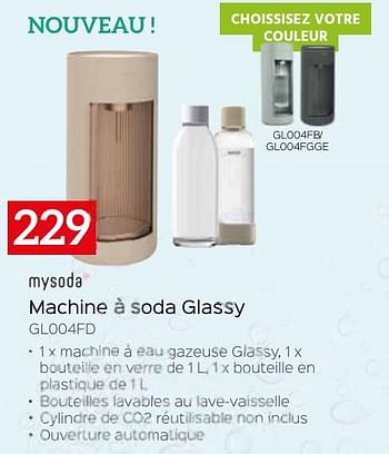 Promoties Mysoda machine à soda glassy gl004fd - Mysoda - Geldig van 26/04/2024 tot 31/05/2024 bij Selexion