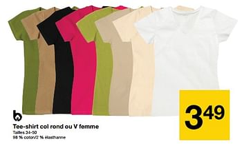 Promoties Tee-shirt col rond ou v femme - Huismerk - Zeeman  - Geldig van 04/05/2024 tot 10/05/2024 bij Zeeman