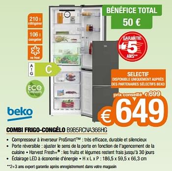 Promoties Beko combi frigo-congélo b9b5rcna366hg - Beko - Geldig van 26/04/2024 tot 31/05/2024 bij Expert