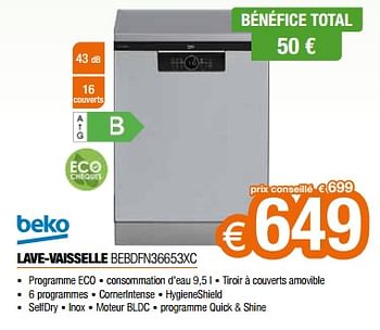 Promoties Beko lave-vaisselle bebdfn36653xc - Beko - Geldig van 26/04/2024 tot 31/05/2024 bij Expert