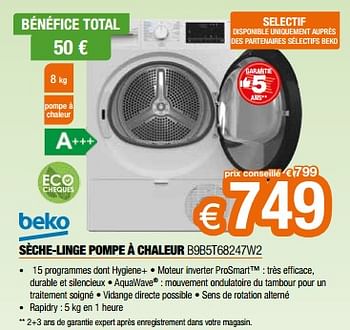 Promoties Beko sèche-linge pompe à chaleur b9b5t68247w2 - Beko - Geldig van 26/04/2024 tot 31/05/2024 bij Expert