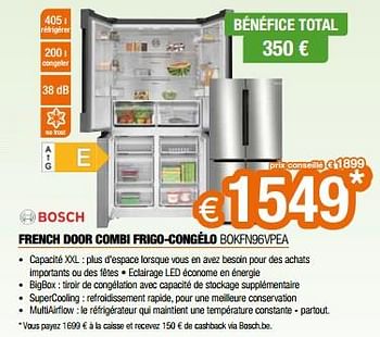Promoties Bosch french door combi frigo-congélo bokfn96vpea - Bosch - Geldig van 26/04/2024 tot 31/05/2024 bij Expert