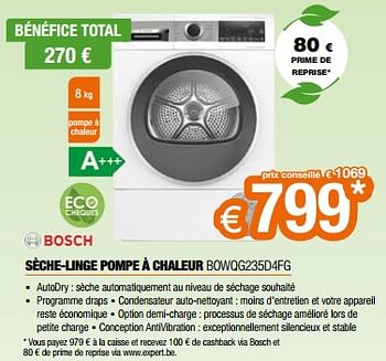 Promoties Bosch sèche-linge pompe à chaleur bowqg235d4fg - Bosch - Geldig van 26/04/2024 tot 31/05/2024 bij Expert