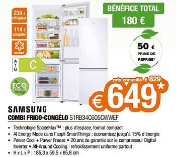Promoties Samsung combi frigo-congélo s1rb34c605cwwef - Samsung - Geldig van 26/04/2024 tot 31/05/2024 bij Expert
