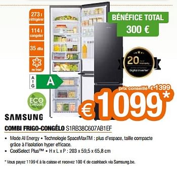 Promoties Samsung combi frigo-congélo s1rb38c607ab1ef - Samsung - Geldig van 26/04/2024 tot 31/05/2024 bij Expert