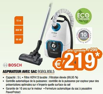 Promoties Bosch aspirateur avec sac bgbgl8sil5 - Bosch - Geldig van 26/04/2024 tot 31/05/2024 bij Expert