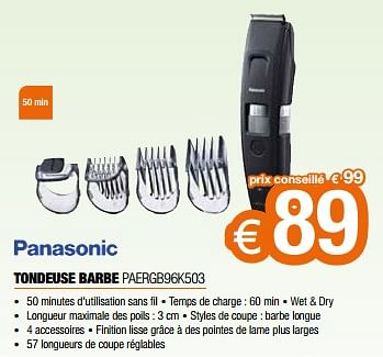 Promoties Panasonic tondeuse barbe paergb96k503 - Panasonic - Geldig van 26/04/2024 tot 31/05/2024 bij Expert