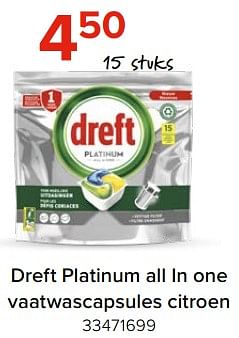 Promotions Dreft platinum all in one vaatwascapsules citroen - Dreft - Valide de 03/05/2024 à 09/06/2024 chez Euro Shop