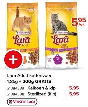 Promotions Lara adult kattenvoer kalkoen + kip - Versele-Laga - Valide de 03/05/2024 à 09/06/2024 chez Euro Shop