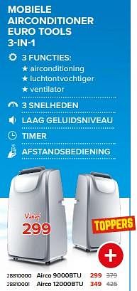 Promotions Mobiele airconditioner euro tools 3-in-1 - Euro Tools - Valide de 03/05/2024 à 09/06/2024 chez Euro Shop