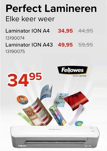 Promotions Laminator ion a4 - Fellowes - Valide de 03/05/2024 à 09/06/2024 chez Euro Shop