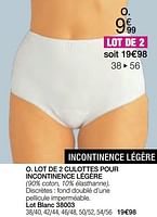 Promotions Lot de 2 culottes pour incontinence légère - Produit Maison - Damart - Valide de 01/05/2024 à 30/06/2024 chez Damart