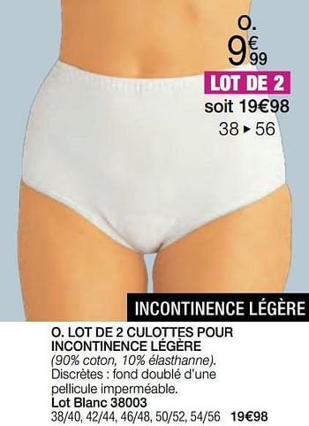 Promoties Lot de 2 culottes pour incontinence légère - Huismerk - Damart - Geldig van 01/05/2024 tot 30/06/2024 bij Damart