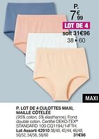 Promotions Lot de 4 culottes maxi, maille côtelée - Produit Maison - Damart - Valide de 01/05/2024 à 30/06/2024 chez Damart