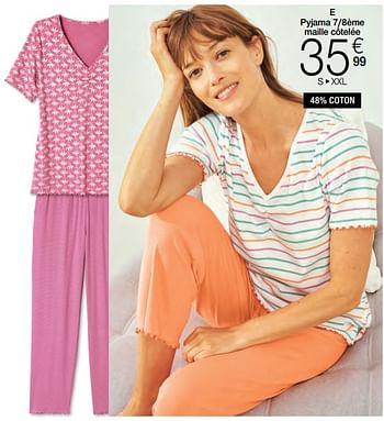 Promotions Pyjama 7-8ème maille côtelée - Produit Maison - Damart - Valide de 01/05/2024 à 30/06/2024 chez Damart