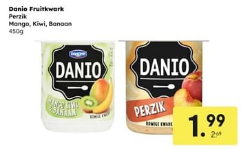 Promoties Danio fruitkwark perzik mango, kiwi, banaan - Danone - Geldig van 05/05/2024 tot 18/05/2024 bij Ochama