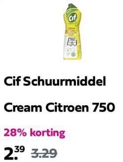 Promotions Cif schuurmiddel cream citroen 750 - Cif - Valide de 09/05/2024 à 11/05/2024 chez Plein
