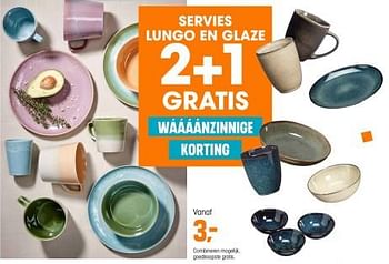 Promotions Servies lungo en glaze 2+1 gratis - Produit maison - Kwantum - Valide de 06/05/2024 à 26/05/2024 chez Kwantum