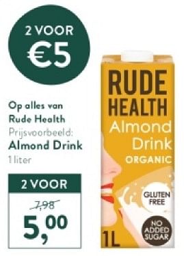 Promotions Almond drink - Rude Health - Valide de 05/05/2024 à 12/05/2024 chez Holland & Barret