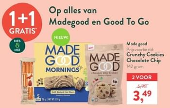Promoties Crunchy cookies chocolate chip - Madegood - Geldig van 05/05/2024 tot 12/05/2024 bij Holland & Barret