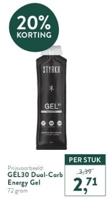Promotions Gel30 dual-carb energy gel - Styrkr - Valide de 05/05/2024 à 12/05/2024 chez Holland & Barret