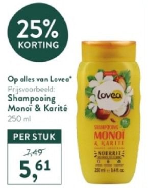 Promoties Shampooing monoi + karité - Lovea - Geldig van 05/05/2024 tot 12/05/2024 bij Holland & Barret