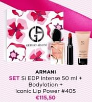 Promoties Armani set si edp intense + bodylotion + iconic lip power #405 - Armani - Geldig van 06/05/2024 tot 12/05/2024 bij ICI PARIS XL