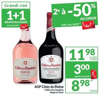 Promoties Aop côtes du rhône cellier des dauphins rouge ou rosé - Rode wijnen - Geldig van 07/05/2024 tot 12/05/2024 bij Intermarche