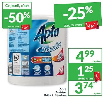 Promoties Apta essuie-tout - Apta - Geldig van 07/05/2024 tot 12/05/2024 bij Intermarche