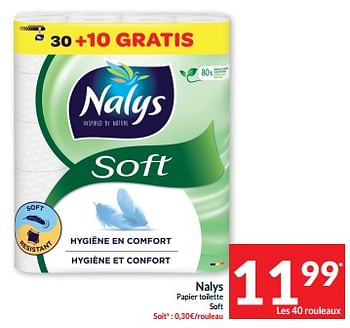 Promoties Nalys papier toilette soft - Nalys - Geldig van 07/05/2024 tot 12/05/2024 bij Intermarche