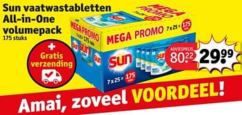 Promotions Sun vaatwastabletten all-in-one volumepack - Sun - Valide de 07/05/2024 à 12/05/2024 chez Kruidvat