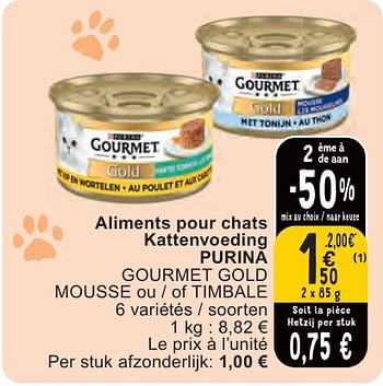 Promoties Aliments pour chats kattenvoeding purina gourmet gold mousse ou - of timbale - Purina - Geldig van 07/05/2024 tot 13/05/2024 bij Cora