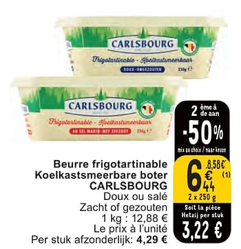 Promotions Beurre frigotartinable koelkastsmeerbare boter carlsbourg - Carlsbourg - Valide de 07/05/2024 à 13/05/2024 chez Cora
