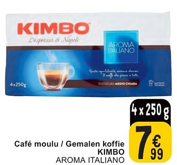 Promoties Café moulu - gemalen koffie kimbo aroma italiano - Kimbo - Geldig van 07/05/2024 tot 13/05/2024 bij Cora