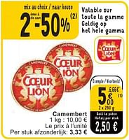 Promotions Camembert - Cœur de Lion - Valide de 07/05/2024 à 13/05/2024 chez Cora