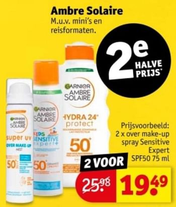 Promoties Ambre solaire over make-up spray sensitive expert spf50 - Garnier - Geldig van 07/05/2024 tot 12/05/2024 bij Kruidvat