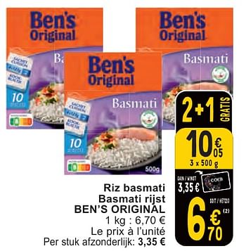 Promotions Riz basmati basmati rijst ben’s original - Ben'Original - Valide de 07/05/2024 à 13/05/2024 chez Cora