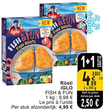 Promoties Rösti iglo fish + fun - Iglo - Geldig van 07/05/2024 tot 13/05/2024 bij Cora